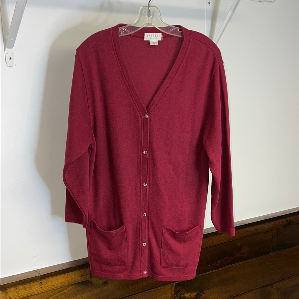 Vintage Express Tricot Oversized Cranberry Tunic‎ Length Cardigan- M